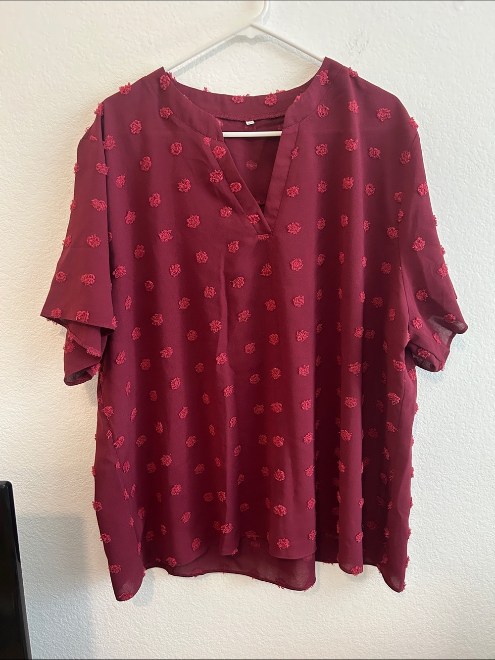 Women's Textured V-Neck Blouse in Burgundy